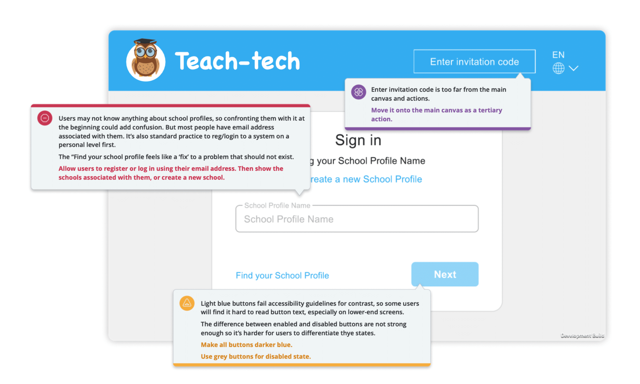 1 page extract of the UX audit 