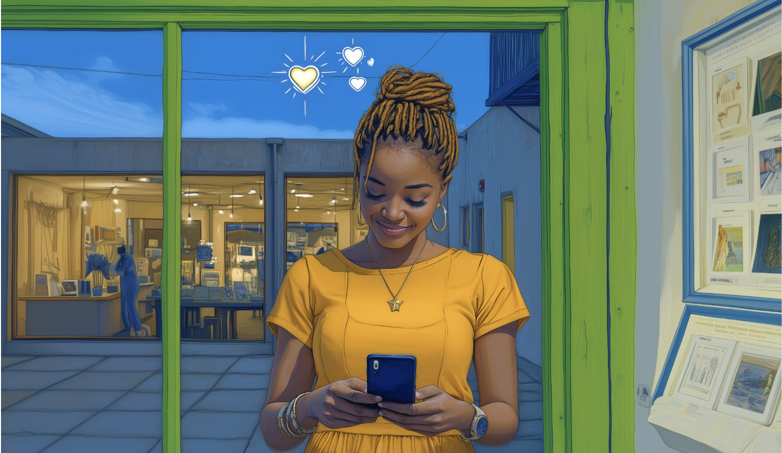 Lady looking into her phone, having an emotional experience